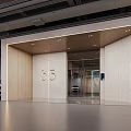 Modern Parking Garage Entrance With Number 35 Glass Doors And White Car