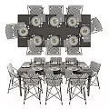 Modern Dining Table Set With Black And White Striped Chairs And Table Setting