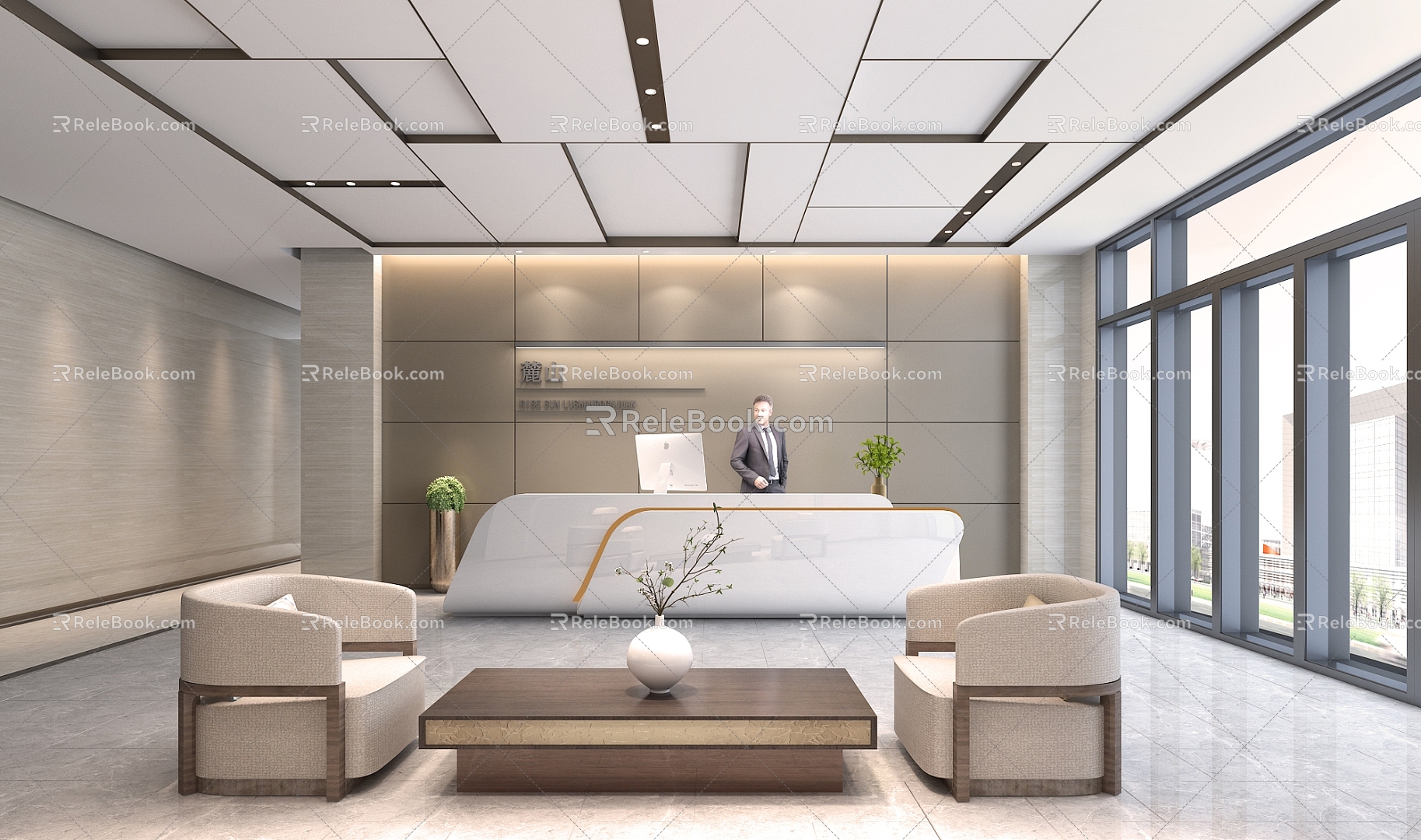 Office Hall Reception Hall Lobby Sofa Seat Reception Desk 3d model