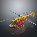Yellow Helicopter Featuring Red Accents Main Rotors And Tail Rotor On Black Background