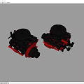 Two Red And Black Industrial Equipment With Circular Black Tops Red Bases Pipes And Interfaces