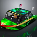 Sporty Recreational Boat With Green Black And American Flag 160H Logo Open Top Driver Seat