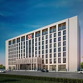 Modern Hospital Building Exterior With Red Cross Sign White Facade Large Windows Trees And Cars