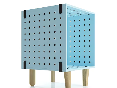 Light Blue Perforated Side Table With Modern Minimalist Design And Wooden Legs 3d model