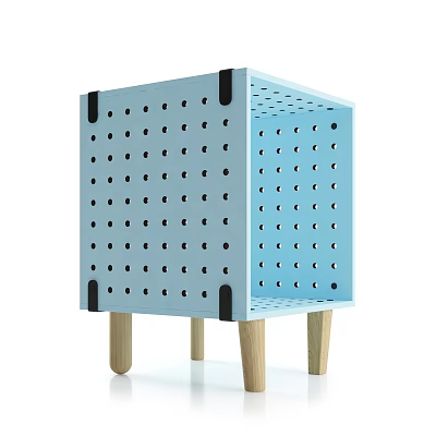 Light Blue Perforated Side Table With Modern Minimalist Design And Wooden Legs 3d model