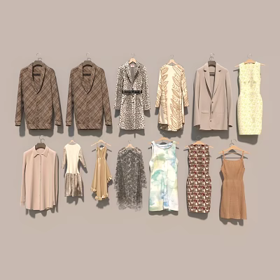 Stylish Modern Clothes Collection With Coats Dresses Shirts And Neutral Color Tones 3d model