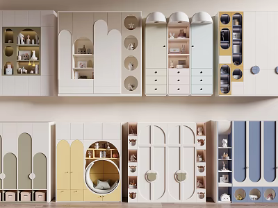 Modern Wardrobe Designs With Colorful Finishes Various Drawers And Circular Details 3d model