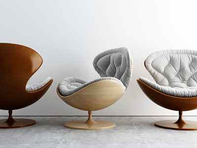Modern Leisure Chairs With Curved Design Brown Grey Wooden Base And Padded Seats 3d model
