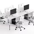 Modern White Office Desk With Multiple Computer Monitors And Mesh Chairs 3d model
