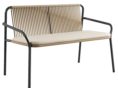 Minimalist Woven Rope Double Seater Sofa With Sturdy Black Metal Frame And Comfortable Seat Cushion 3d model