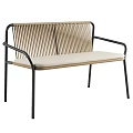 Minimalist Woven Rope Double Seater Sofa With Sturdy Black Metal Frame And Comfortable Seat Cushion