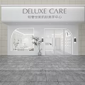 Modern Dermal Care Beauty Salon With White Interior Arch Design Reception Desk And Product Shelves