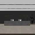 Modern Office Front Desk Reception Area With Marble Counter Computers Green Plants And Sculpture Decor