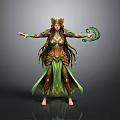 Plant Themed Female Character With Green Leaf Crown And Vine Decorated Outfit