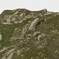 Natural Garden Landscape With Lush Green Grassland And Rocky Hill Terrain