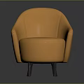 Orange Modern Rounded Armchair With Upholstered Fabric And Black Slender Legs