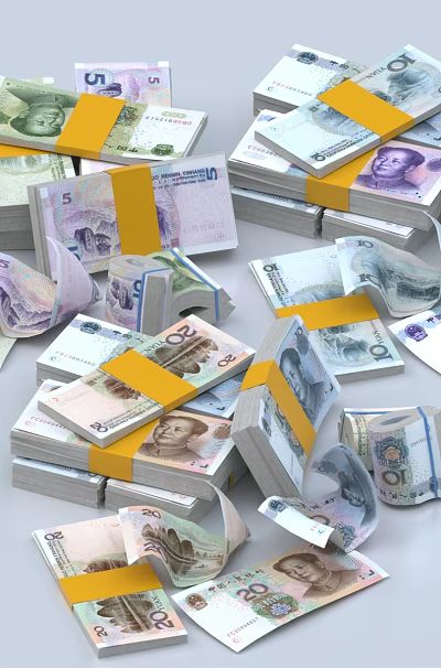 Household Cash Storage Organizer With Yellow Tape And Currency Notes Scattered 3d model