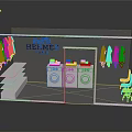 Hermes Paris Display Case With Colored Items White Shelves And Chairs