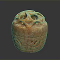 Intricate Orange Stone Sculpture Carving With Hollow Top And Decorative Patterns