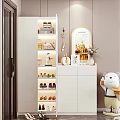 Modern White Shoe Cabinet With Multiple Shelves And Decorative Storage Interior 3d model