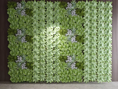 Lush Vine Wall With Green Leaves And Purple Flowers Interior Design 3d model