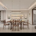 Modern Open Kitchen Interior Design With Marble Island Dining Chairs And Cabinets 3d model
