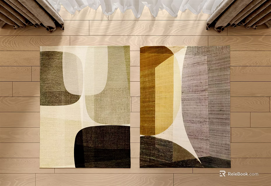 Modern Square Rugs With Abstract Geometric Patterns And Neutral Color Tones 3d model