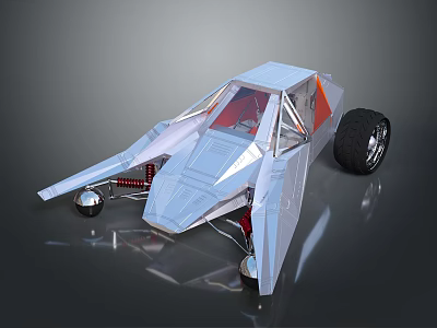 Futuristic Silver Concept Vehicle With Angular Design Open Cockpit Red Interior And Large Wheels 3d model