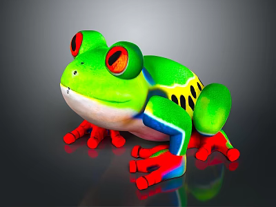 Vibrant Green Frog With Red Eyes Red Feet And Colorful Stripes On Smooth Surface 3d model