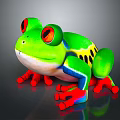 Vibrant Green Frog With Red Eyes Red Feet And Colorful Stripes On Smooth Surface