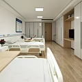 Modern Hospital Room Interior Featuring White Walls Wooden Floors Beds Flowers And TV