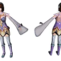 Elegant Game Movie Character in Purple White Traditional Outfit with Long Hair and Ornate Boots