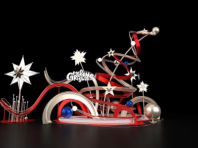 Festive Christmas Decoration With Swirls Stars Merry Christmas Sign And Ornaments 3d model
