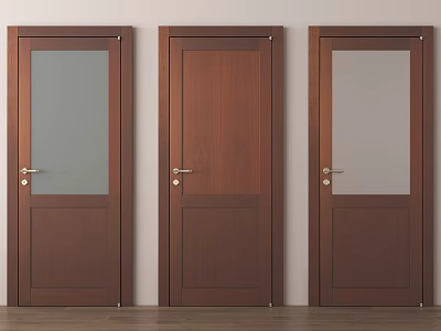 Wooden Flush Doors With Glass Panels And Solid Wood Design Styles 3d model
