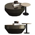 Modern Round Coffee Table Dark Finish With Stack Of Books And Side Table 3d model