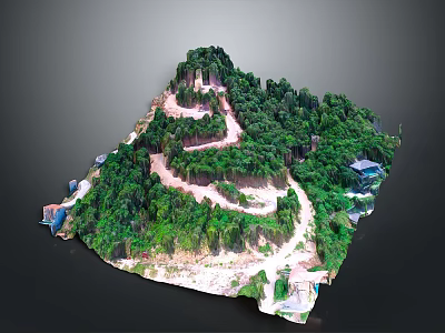 Scenic Mountain Landscape With Lush Green Forest Winding Path And Traditional Pavilions 3d model