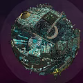 Futuristic Spherical Mechanical Structure With Intricate Details And Vibrant Blue Green Hues