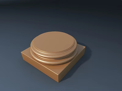 Shiny Golden Ornamental Object With Circular Top And Square Metallic Base 3d model