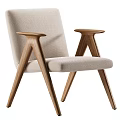 Modern Accent Chair With Green Fabric Upholstery And Wooden Legs Design