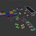 Cartoon Scene Featuring Busy Port Colorful Containers Parking Lot Vehicles Toll Booth And Traffic Signs