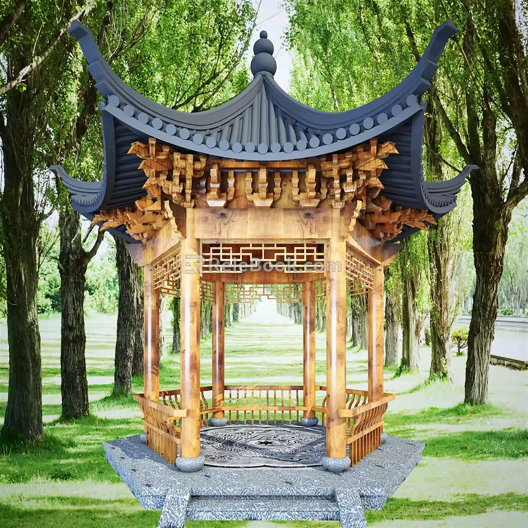 Chinese style pavilion park pavilion park pavilion octagonal 3d model