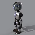 Game Movie Robot Character With Silver Metallic Body Round Glowing Eyes And Mechanical Joints