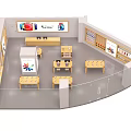 Modern Electronics Retail Store With Display Shelves Mobile Phones And Wooden Tables