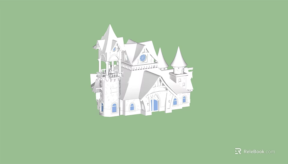 Classic Ancient Architecture With White Exterior Spires Towers And Arched Windows 3d model 