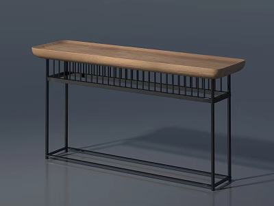 Modern Storage Shelf with Wooden Top and Black Metal Frame for Home Living Room Decor 3d model