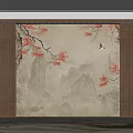 Traditional Chinese Interior Design With Plum Blossom Screen Flying Bird Wooden Lattice And Wall Lamps