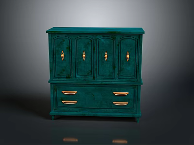 Stylish Teal Cabinet With Four Doors Two Drawers And Golden Handles 3d model