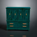 Stylish Teal Cabinet With Four Doors Two Drawers And Golden Handles