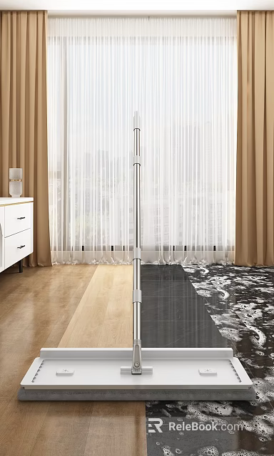 Contemporary Interior Space Featuring Sheer Curtains White Cabinet Wooden And Marble Floors 3d model 