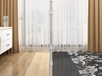 Contemporary Interior Space Featuring Sheer Curtains White Cabinet Wooden And Marble Floors 3d model